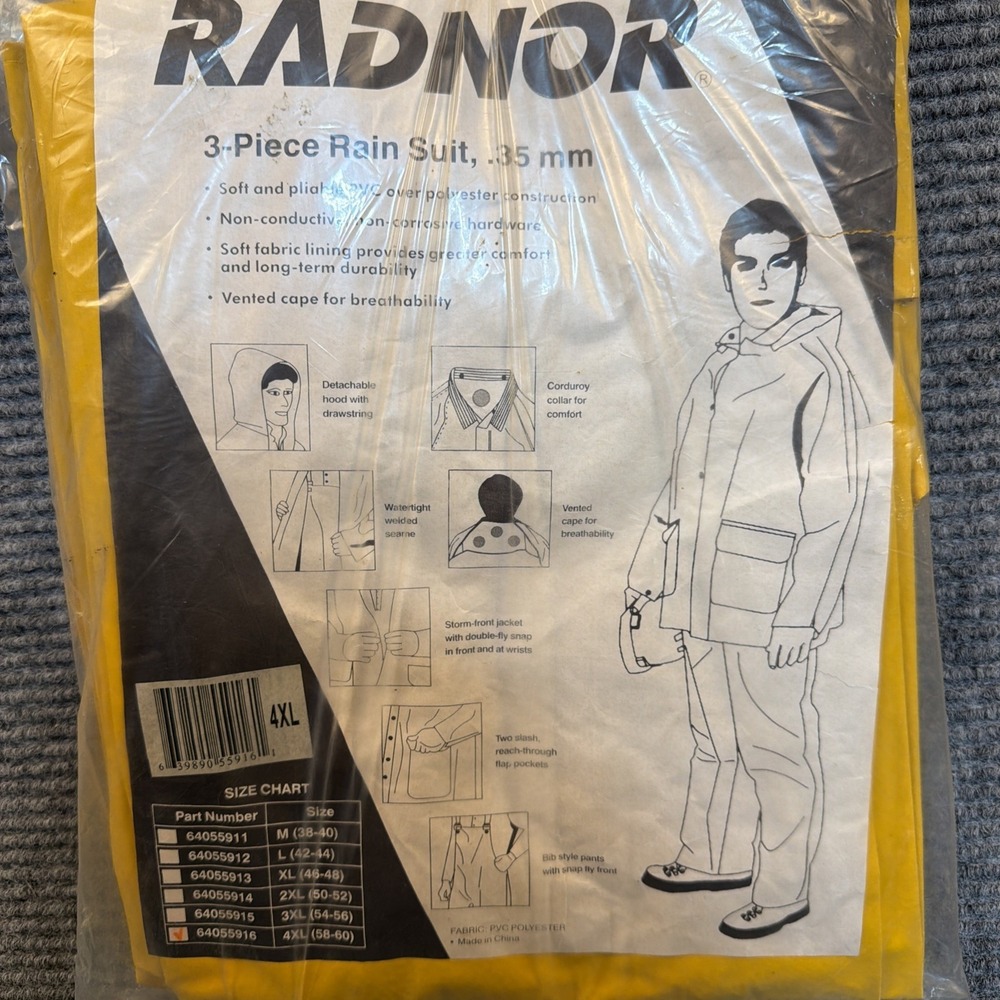 Radnor 3 Piece PVC Polyester Rain Suit Waterproof Yellow .35mm 64055916-SZ 4XL